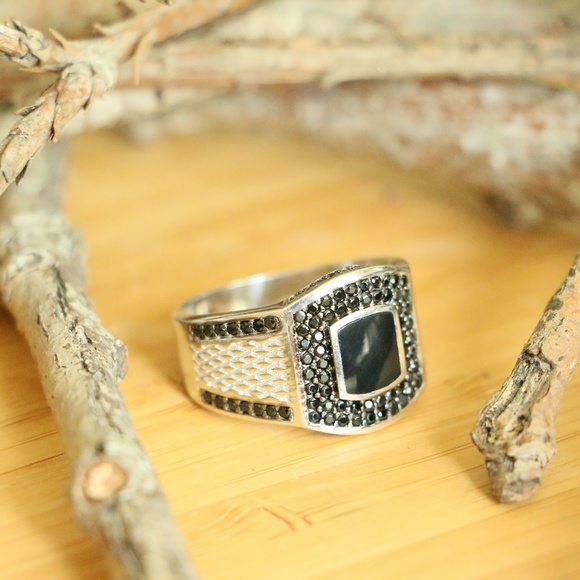 925 S S Men's Ring Natural Onyx &Cubic - Picture 5 of 8